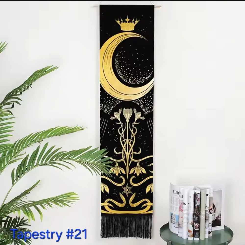 Moon Crown Tapestry Wall Hanging‎ Black Gold Celestial Art Decor